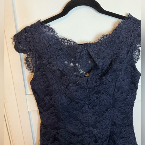 Shannon McLean Navy Blue Floral lace Off Shoulder Drop Waist Dress - Picture 5 of 5